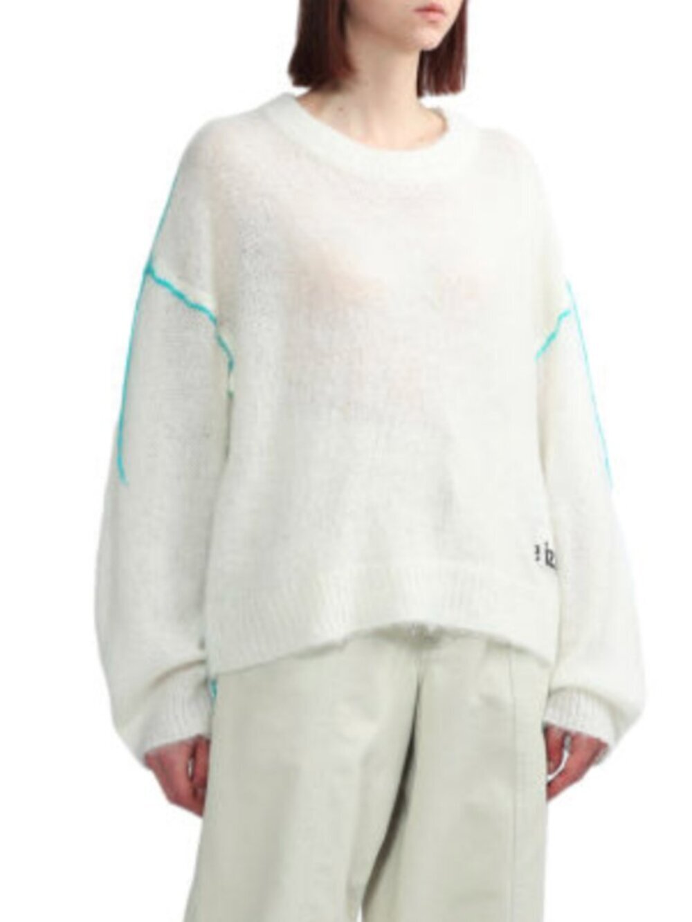 IZZUE white decorated yarn dropped shoulder knitted sweater top XS